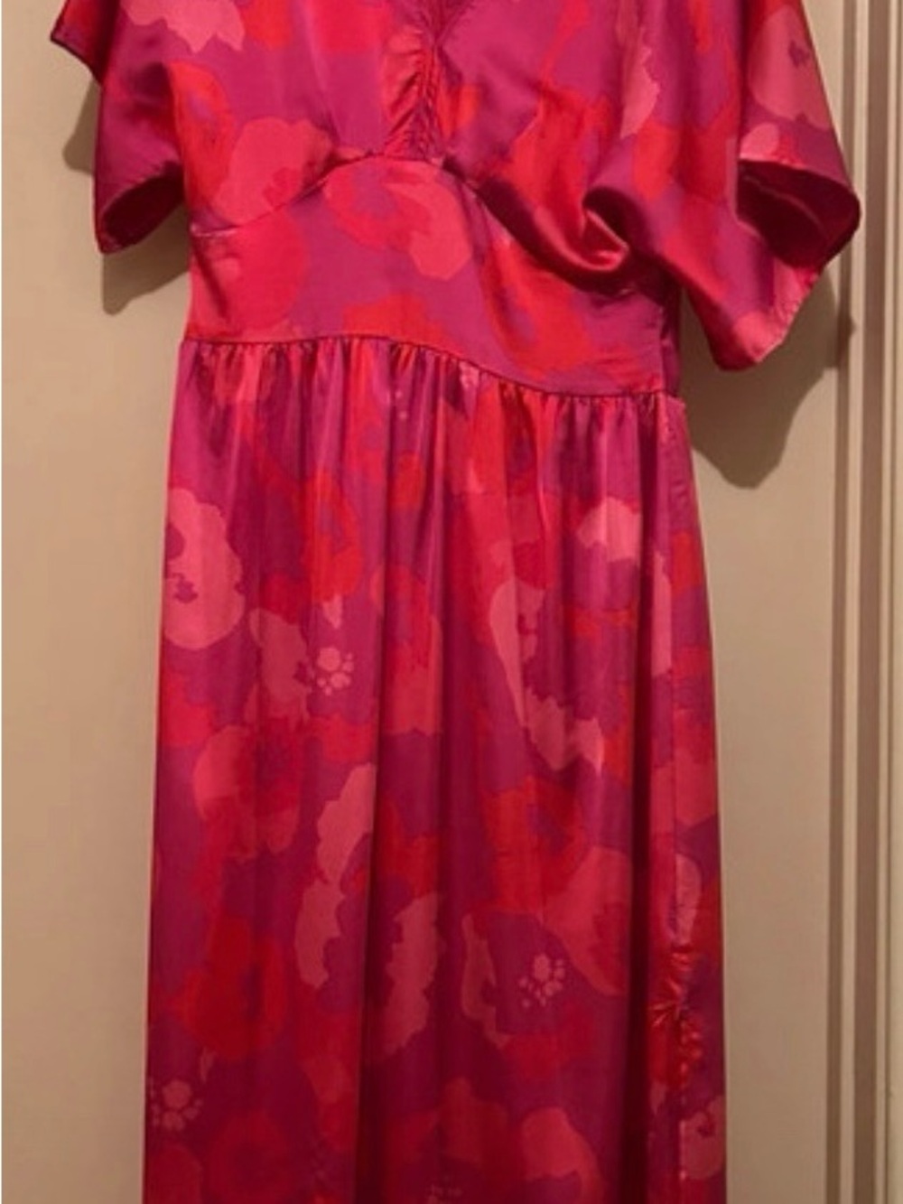 Floral Satin Maxi Dress in Pink and Red